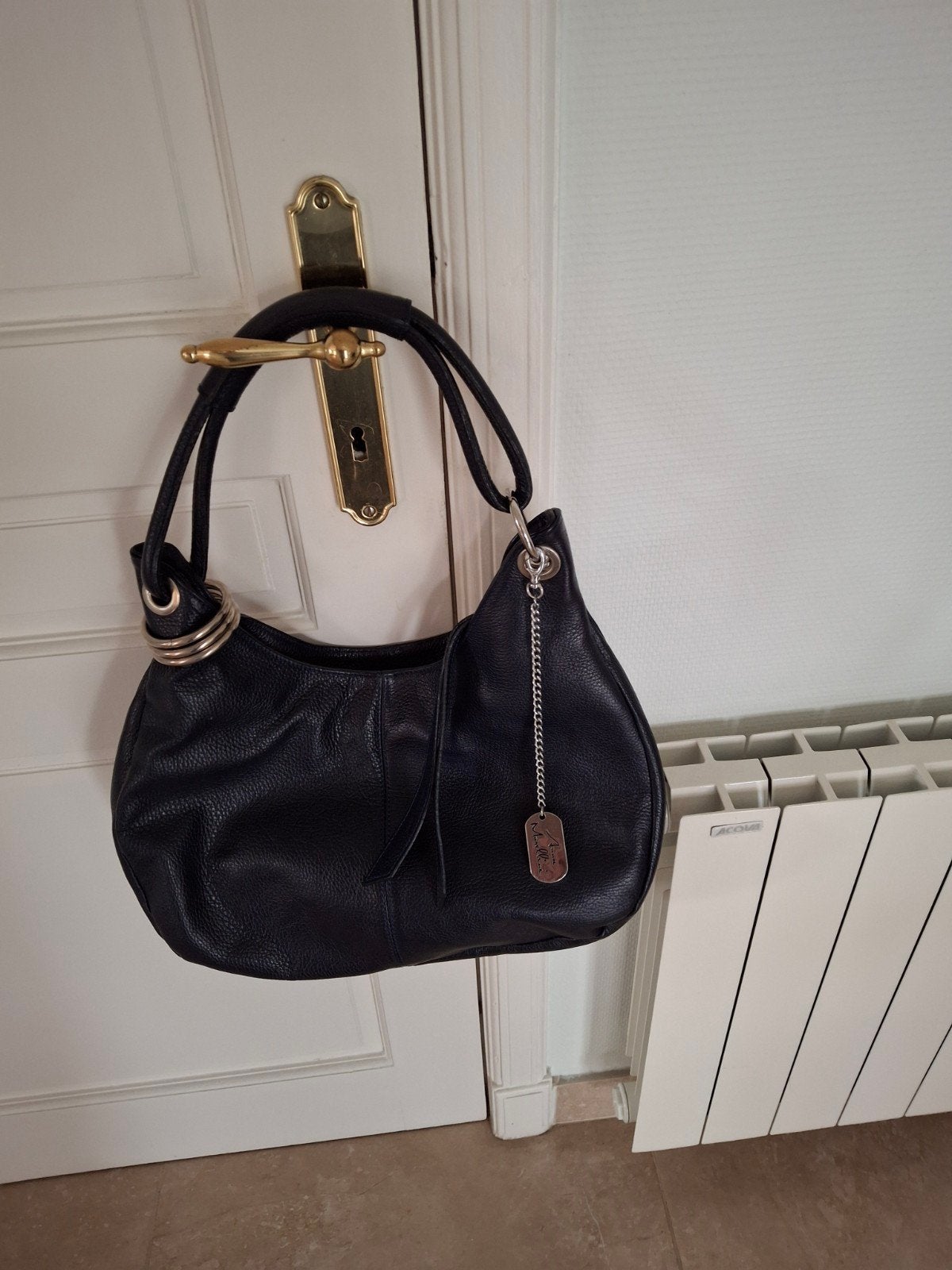 lederen handtas Anna Morellini donkerblauw, Handtassen en Accessoires, Tassen | Damestassen, Ophalen, Zo goed als nieuw, Blauw