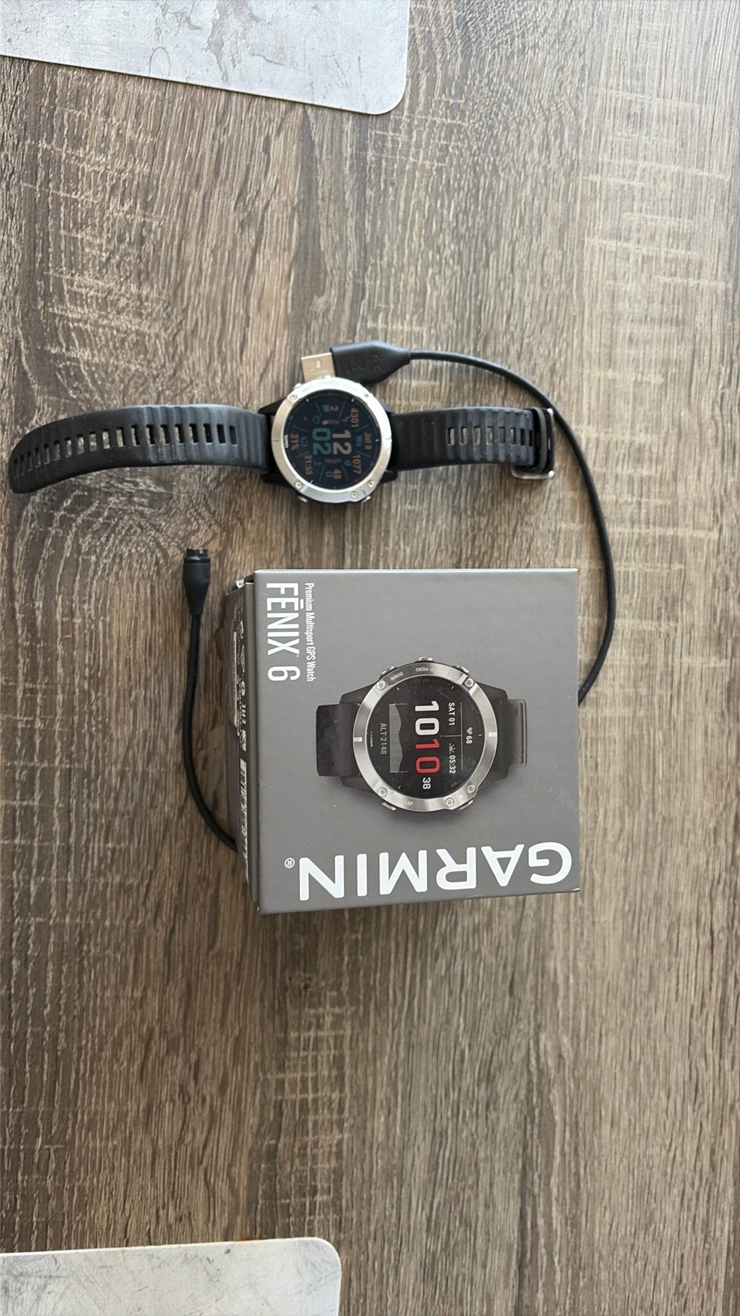 Garmin Fenix 6 Multisport Smartwatch met doos en oplaadkabel, Ophalen, GPS, Zo goed als nieuw
