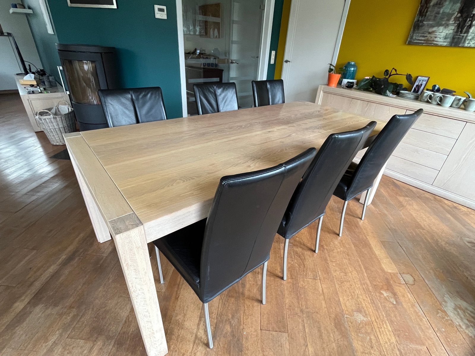 Eettafel en 6 stoelen, Ophalen, Gebruikt, 100 tot 150 cm, Vijf personen of meer