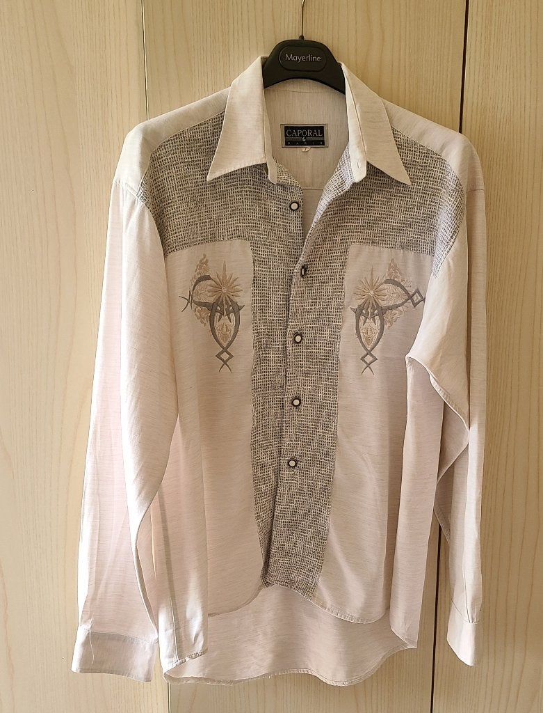 Belle chemise pour homme - Beige motifs décoratifs - Large, Tour de cou 41/42 (L), Beige, Comme neuf, Enlèvement