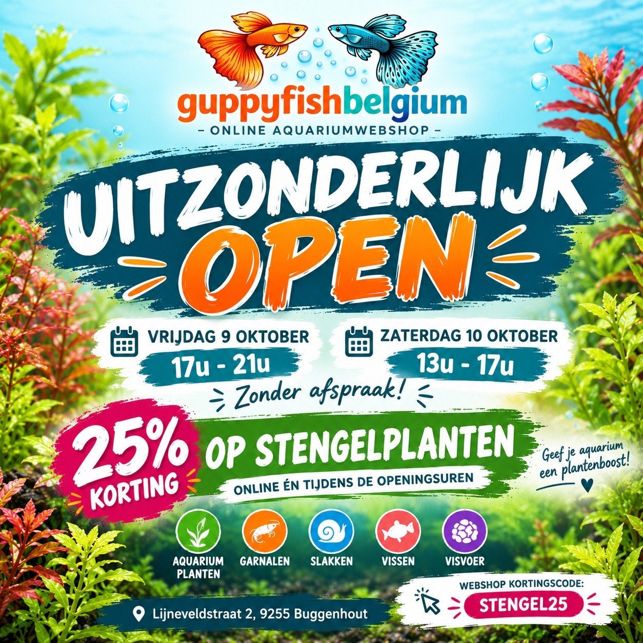 Aquariumwebshop uitzonderlijk open - 9 & 10/10