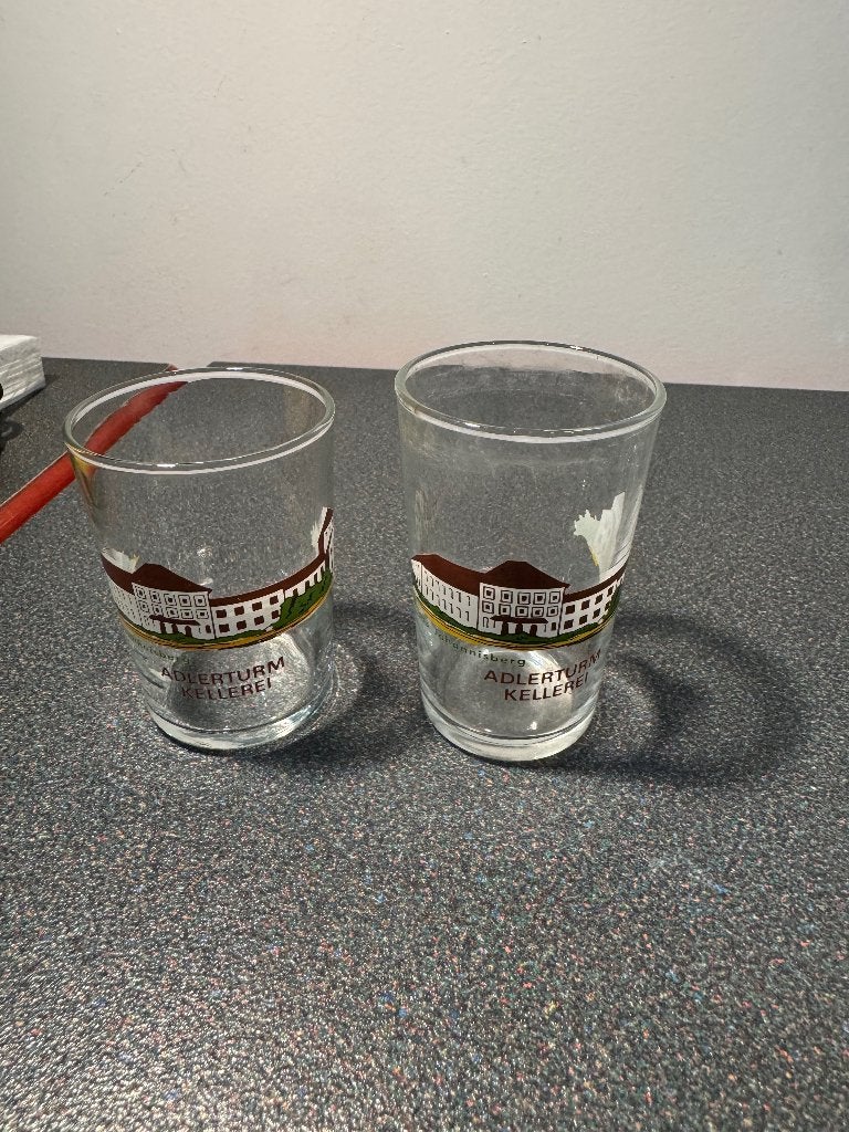 8 vintage dreupelglazen – Adlerturm Kellerei, Verzamelen, Ophalen, Zo goed als nieuw, Borrel- of Shotglas