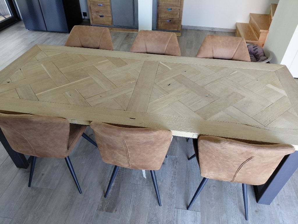 Table à manger + 6 chaises, Comme neuf, 100 à 150 cm, Enlèvement, Chêne