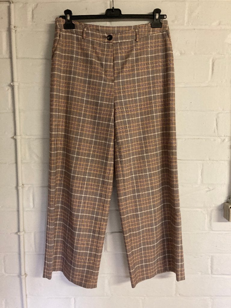 Bruin geruite lange broek met brede pijpen, Four Roses, 40, Kleding | Dames, Maat 38/40 (M), Bruin, Ophalen of Verzenden, Zo goed als nieuw