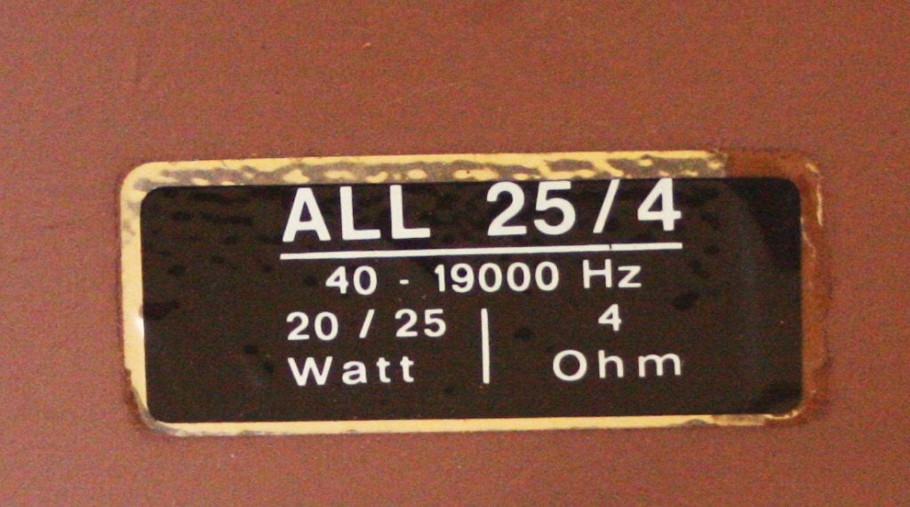 Vintage ALL Luidsprekers / 25 Watt / 4 Ohm / Begin Jaren 70, Ophalen of Verzenden, Zo goed als nieuw, Stereo speakers