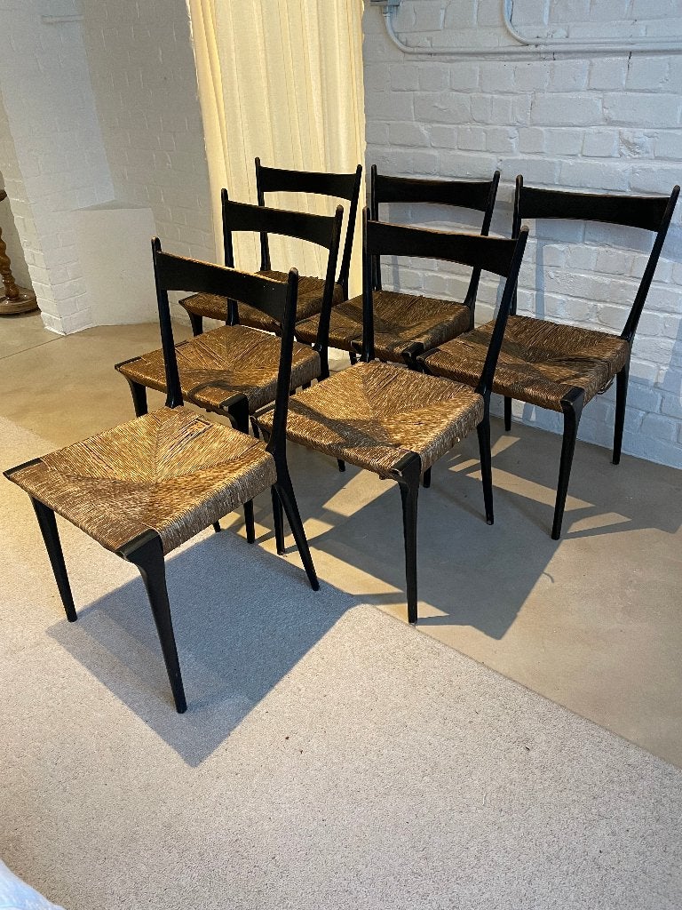 Lot de 6 chaises Alfred Hendrickx S2 pour Belform, 50's, Enlèvement, Bois, Noir