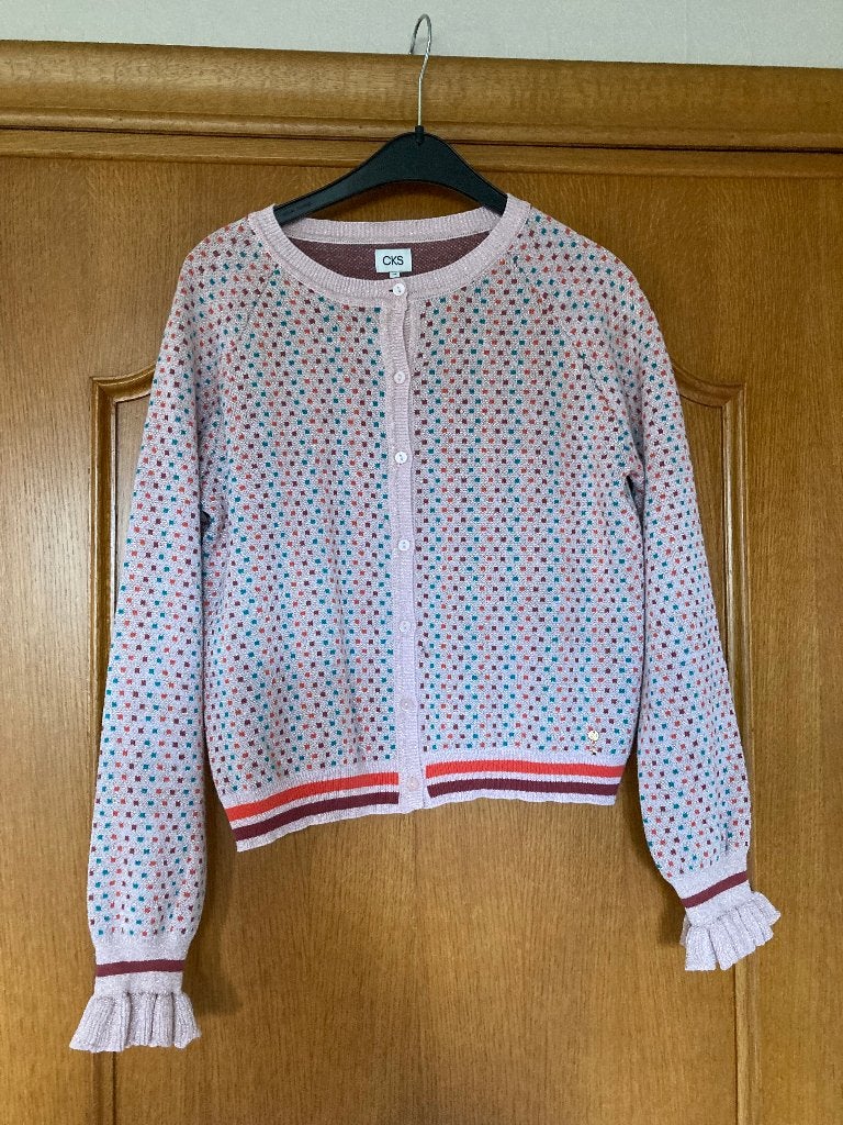 Zalmkleurige cardigan, CKS, 14 jr, 164 (2x gedragen), Meisje, Ophalen of Verzenden, Zo goed als nieuw, Trui of Vest