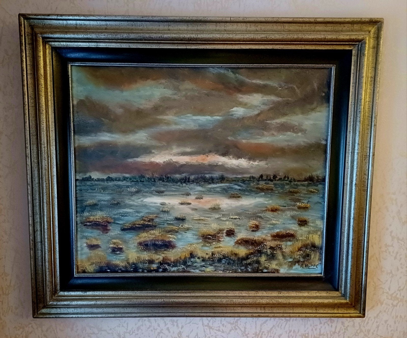peinture à l'huile A.Hoppe - Paysage de bruyère et de tourbe, Signé, Peinture à l'huile, Paysage, Enlèvement