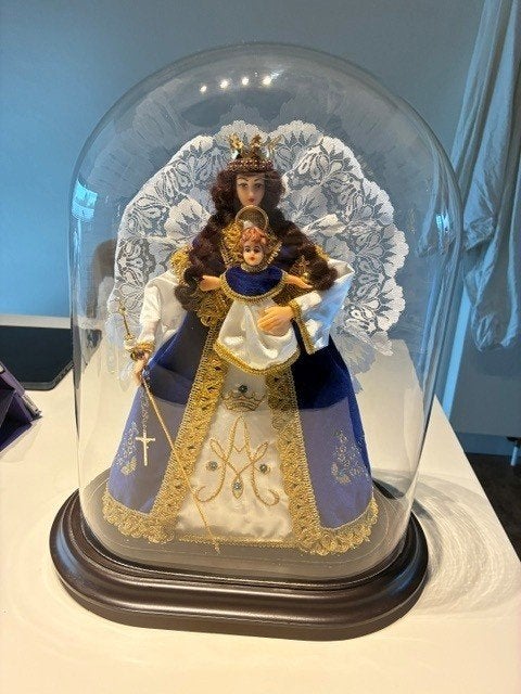 Mariabeeld met Jezus onder glazen stolp - perfecte staat, Ophalen