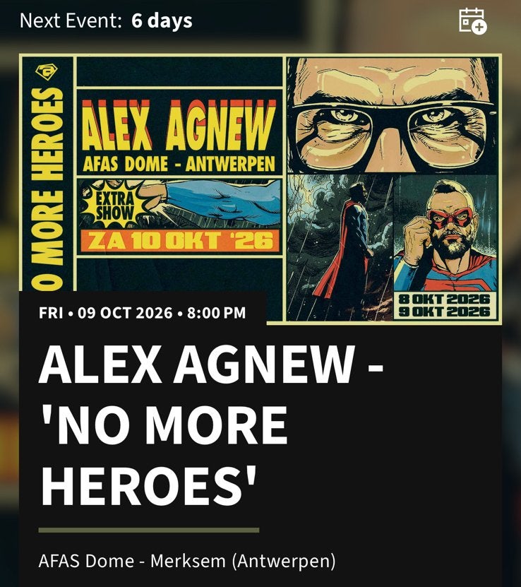 Alex Agnew 9 Oktober MIDDEN BLOK RIJ 5 ZETEL 3, Tickets en Kaartjes
