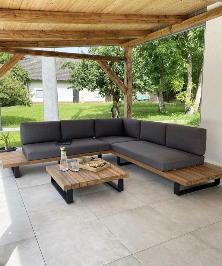 Mykonos loungeset 8p van gecertificeerd acaciahout, Tuin en Terras, Tuinsets en Loungesets, Ophalen, Zo goed als nieuw, Steigerhout