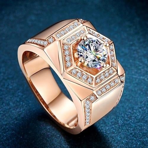 Zilveren ring met Moissanite 1 karaat D kleur, Rose goud, Neuf, Femme ou Homme, Or, Or