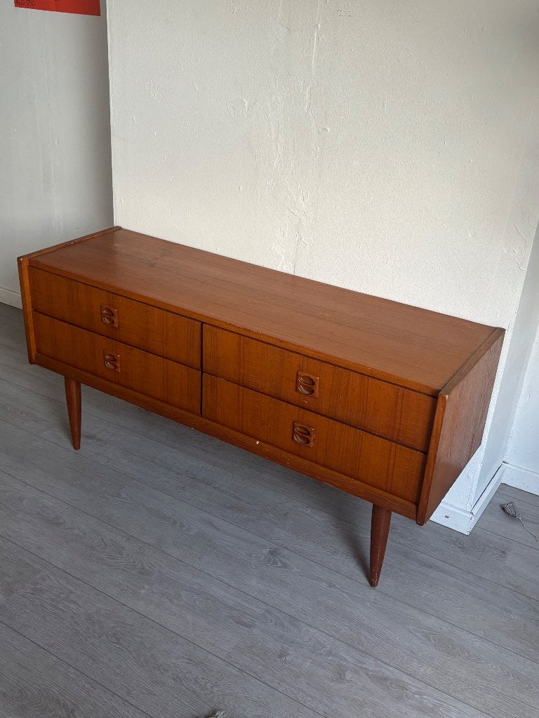 Teakhout dressoir, Huis en Inrichting, Kasten | Dressoirs, Ophalen, Gebruikt, 100 tot 150 cm, Teakhout