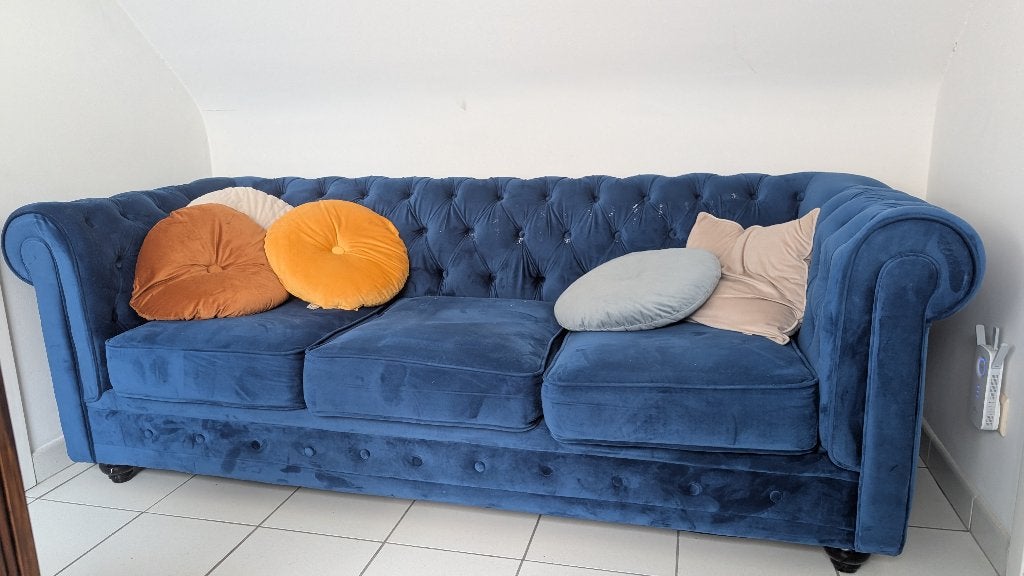 Chaise + fauteuil Chesterfield - velours, Maison & Meubles, Canapés | Coins salons complets, Utilisé, Tissus, Enlèvement