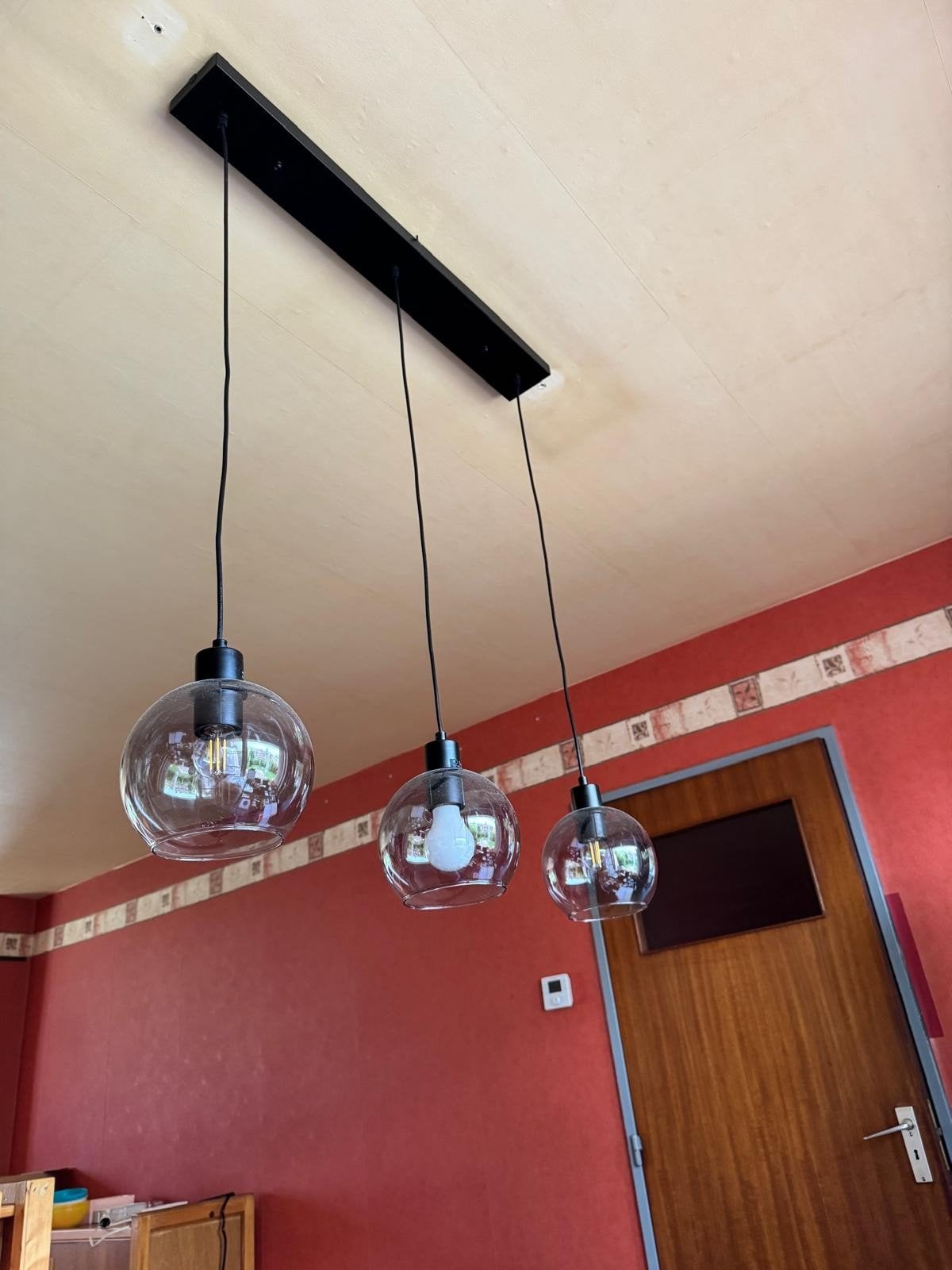 Hanglamp met drie bollen in glas, Ophalen, Glas