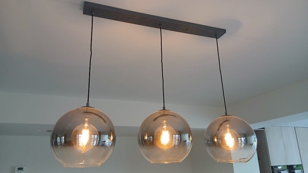 Lampe suspendue Hudson — 3 lumières Smoke Glass | Comme neuf, Maison & Meubles, Lampes | Suspensions, Comme neuf, Verre, Enlèvement