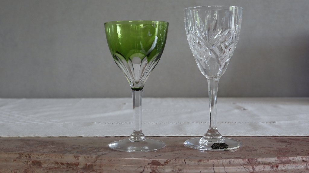 2 wijnglazen (1 Val Saint Lambert, 1 Saint Louis), Antiek en Kunst, Ophalen