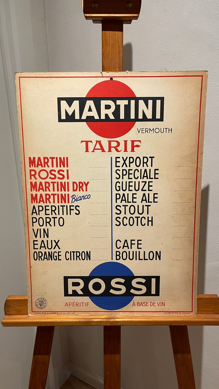 Listes de prix des martinis., Collections, Enlèvement ou Envoi, Utilisé, Panneau publicitaire