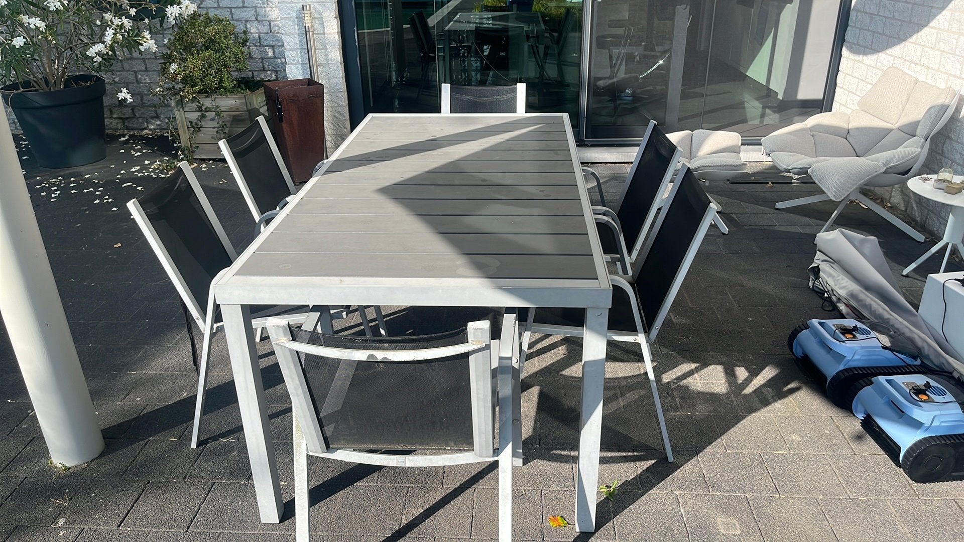 Aluminium tuinset 6 personen – tafel + 6 stoelen, Ophalen, Zo goed als nieuw, Aluminium, Tuinset