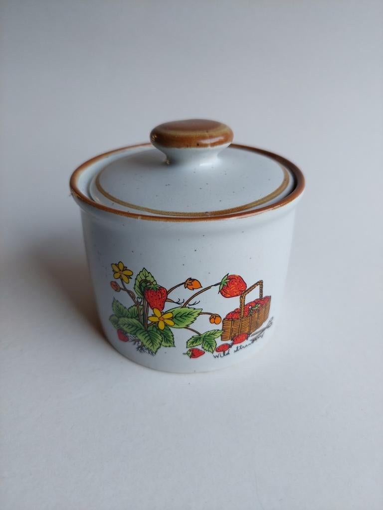 Klein vintage keramieken potje met aardbei print, Ophalen