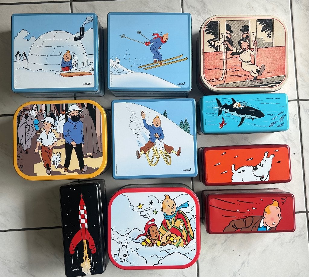 Lot de 10 Boîtes Tintin, Collections, Enlèvement, Utilisé, Biscuits, Autres marques