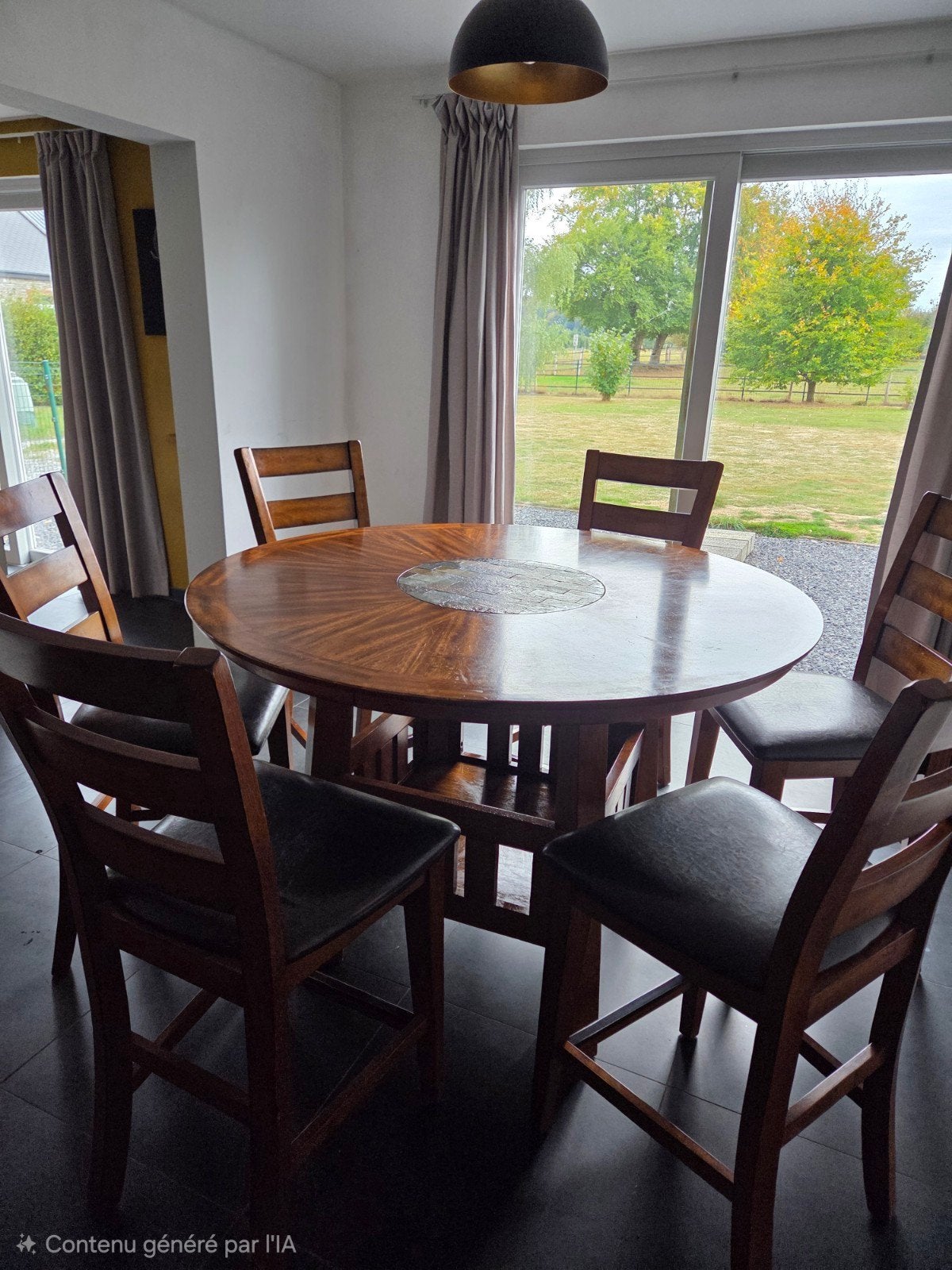 Table Haute Ronde (Plateau Tournant) + 6 Chaises en Bois & C, Enlèvement