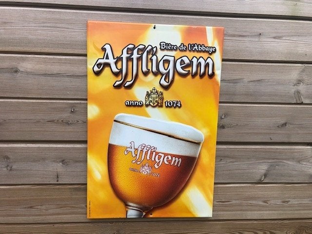 Plaque métallique Affligem. Verre à bière de l'Abbaye., Enlèvement, Utilisé