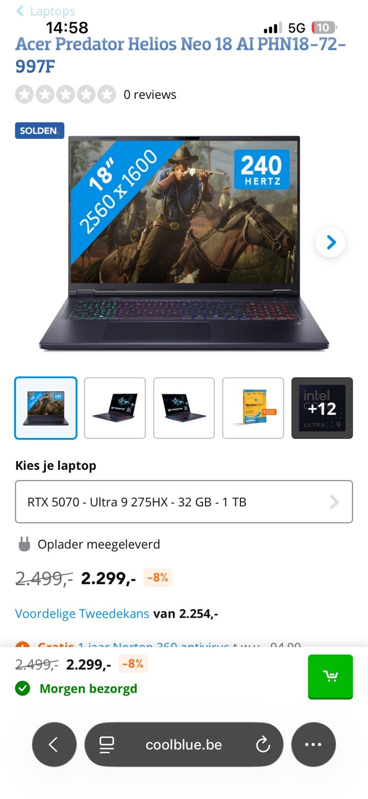 Acer Predator Helios 18 RTX 5070, Informatique & Logiciels, Ordinateurs portables Windows, Comme neuf, Enlèvement