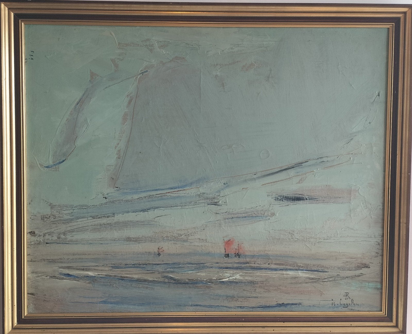 Groot schilderij René Engelen gesigneerd, Antiquités & Art, Peinture à l'huile, Signé, Enlèvement, Toile