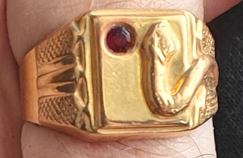 Gouden ring met robijn 18k, Ophalen of Verzenden