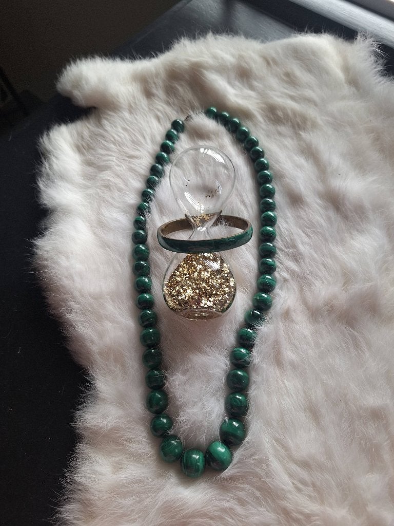 Prachtige malachietketting met bijpassende armband, Handtassen en Accessoires, Kettingen, Ophalen of Verzenden, Zo goed als nieuw