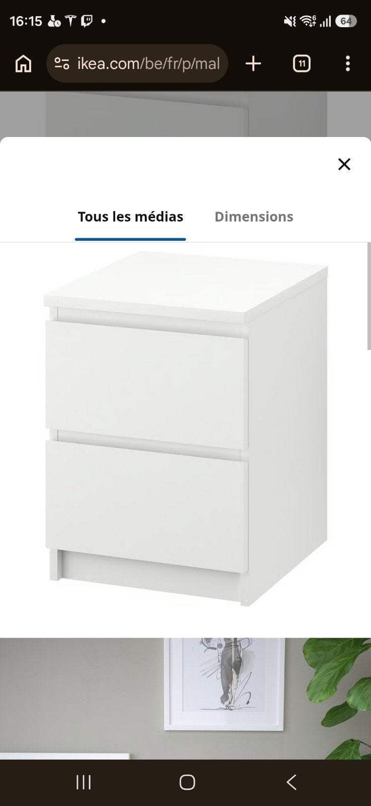 Table de nuit Malm ikea blanche, Maison & Meubles, Enlèvement