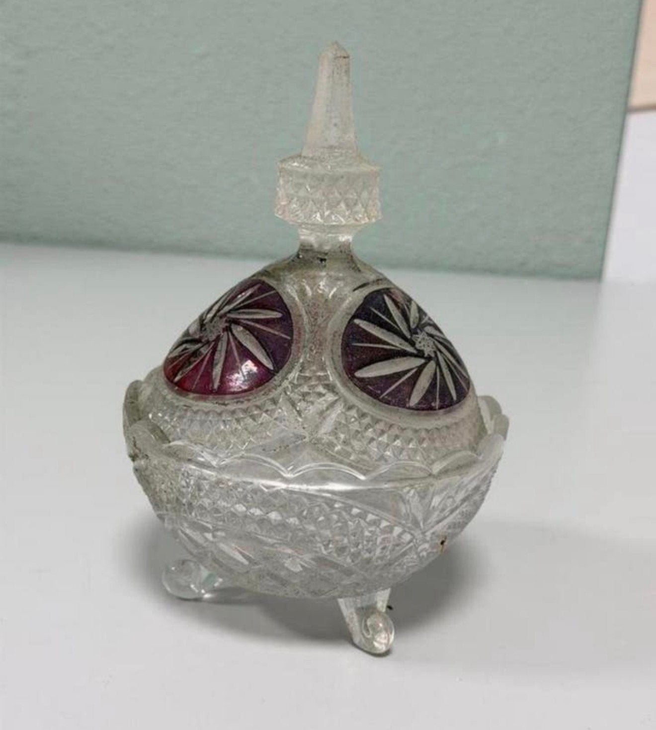Antieke glazen bonbonnière op pootjes Duitsland ca. 1900, Antiek en Kunst, Ophalen of Verzenden