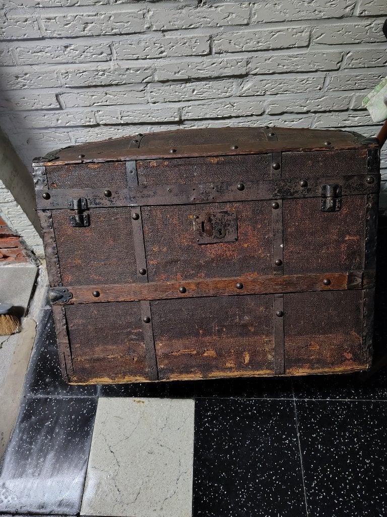 ANTIEKE HOUTEN KOFFER, Ophalen, Gebruikt