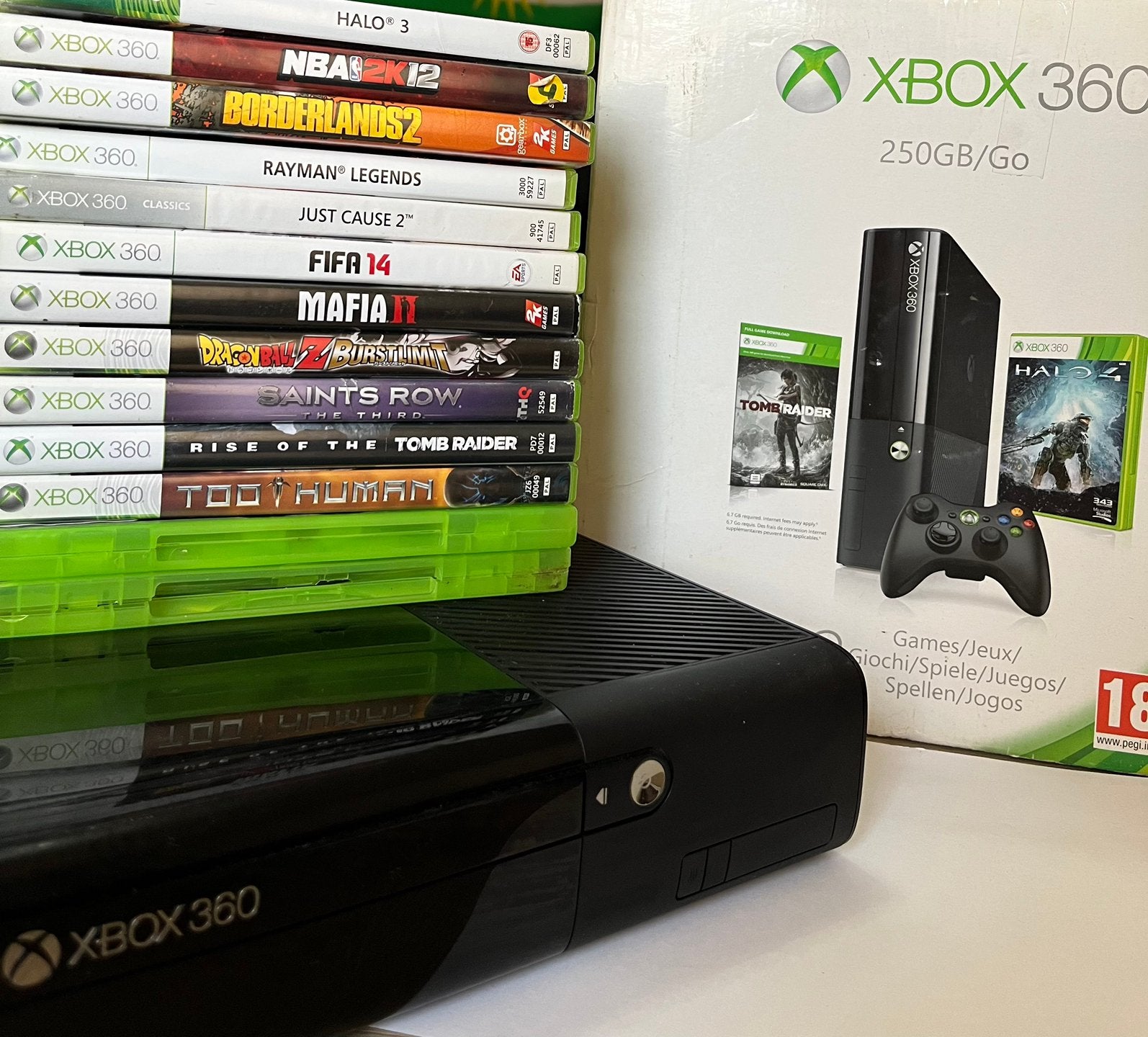 Xbox 360 model E + jeux, 360 E, Enlèvement, Utilisé, Avec jeux