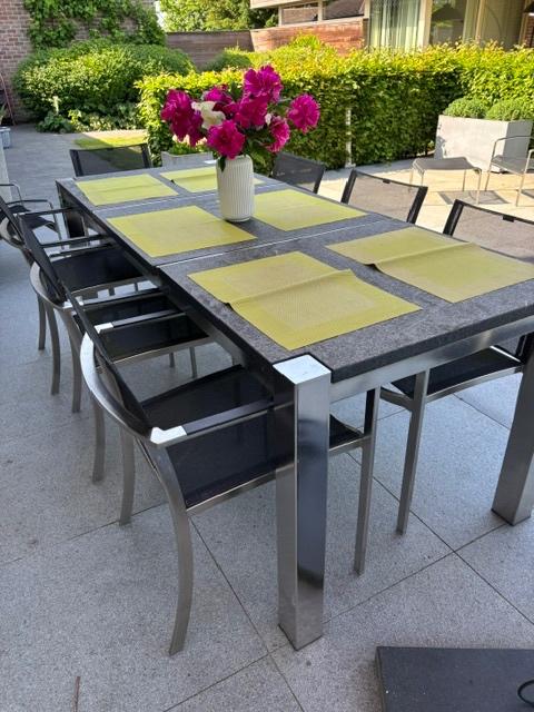 Tuintafel + 8 stoelen O_zon 55 Royal Botania RVS, Tuin en Terras, Ophalen, Gebruikt, Rechthoekig, Rvs