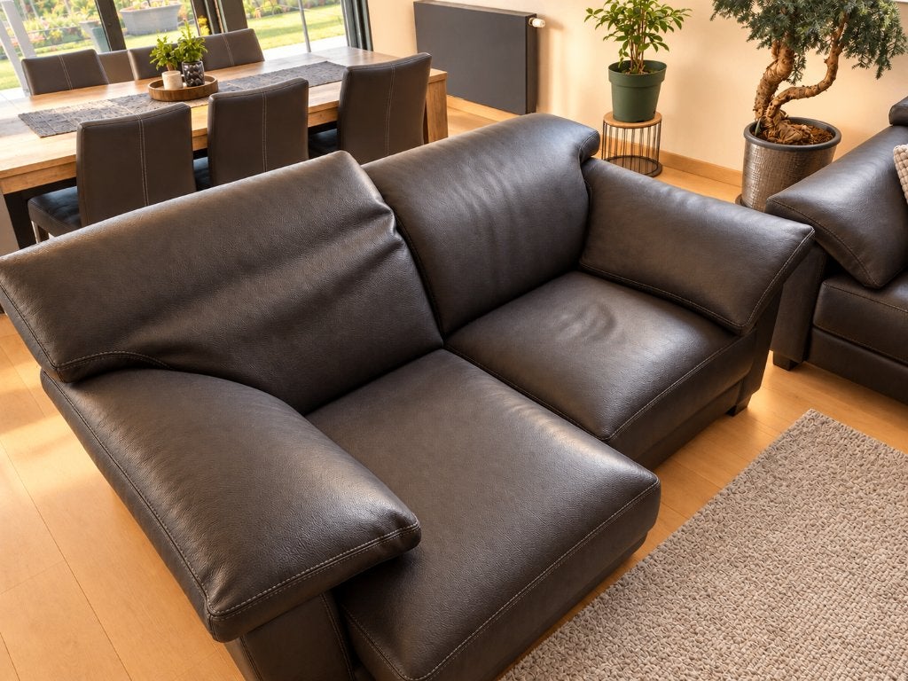 Stijlvol leren salon, Ophalen, 125 tot 150 cm, Zo goed als nieuw, Tijdloos
