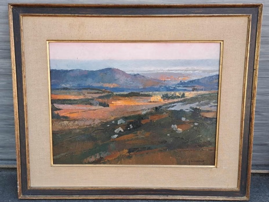 huile sur panneau paysage signe roger hebbelinck, Enlèvement ou Envoi, Paysage, Panneau
