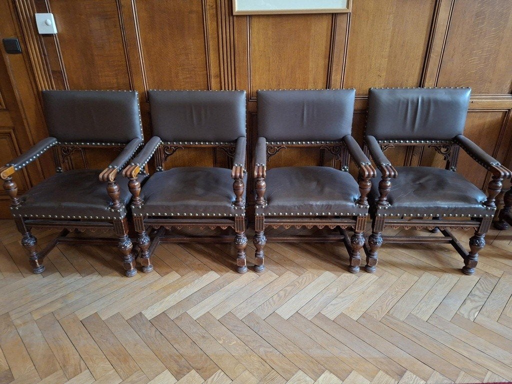 Chaises antiques en bois massif avec cuir, Enlèvement, Bois