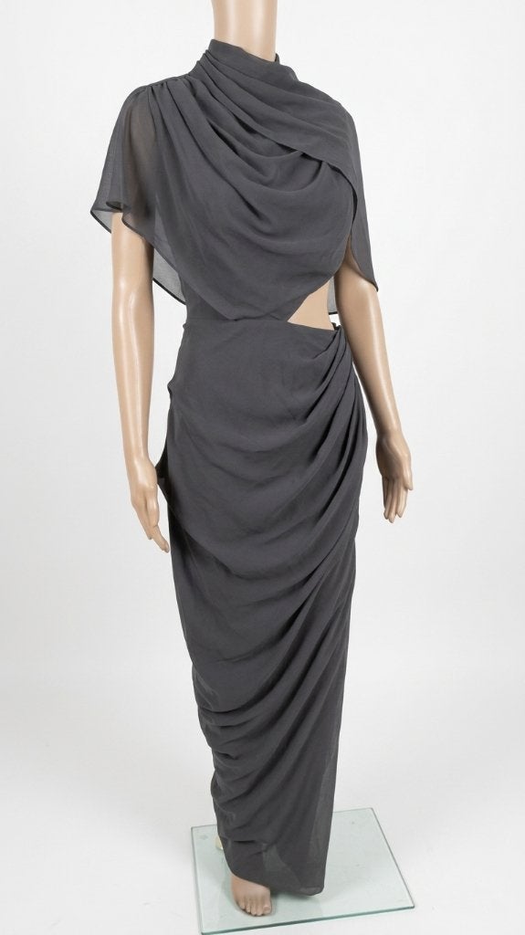 Avondjurk gedrapeerd antracietgrijs met cutout Asos 34, Galajurk, Nieuw, Ophalen of Verzenden, Maat 34 (XS) of kleiner