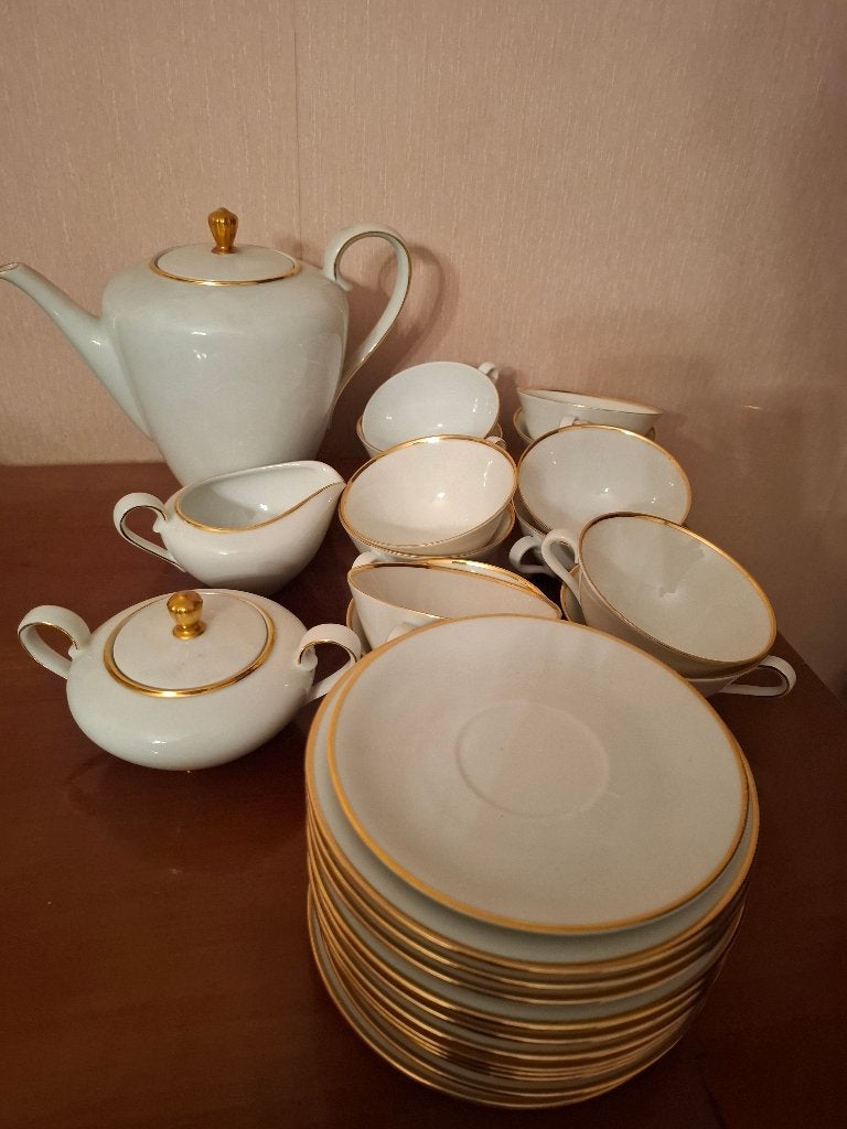 Vintage porselein koffieservies Eschenbach goud randje 12st, Antiek en Kunst, Ophalen of Verzenden