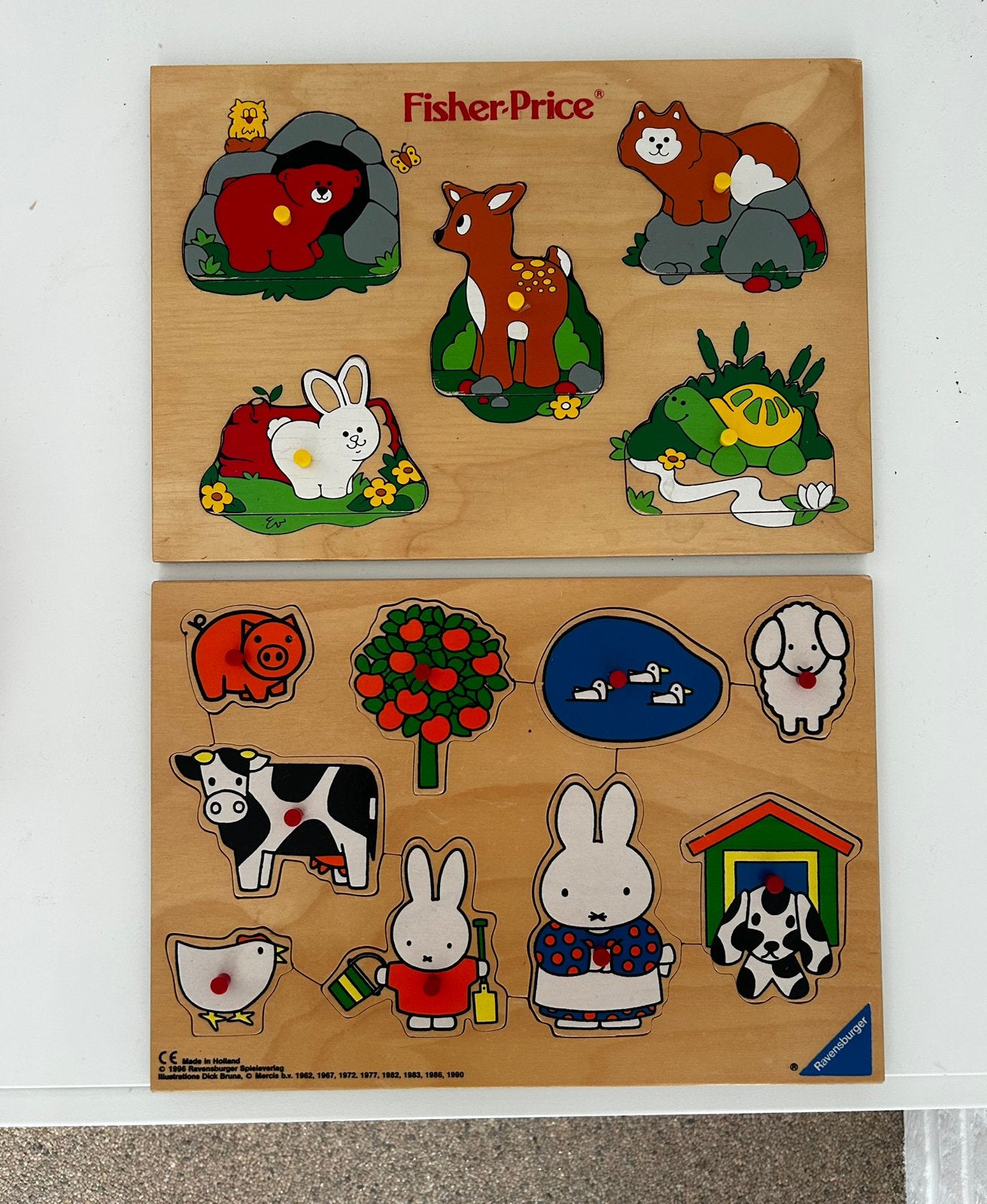 2 houten legpuzzels, Enlèvement, Utilisé, 6 mois à 2 ans, Moins de 10 pièces
