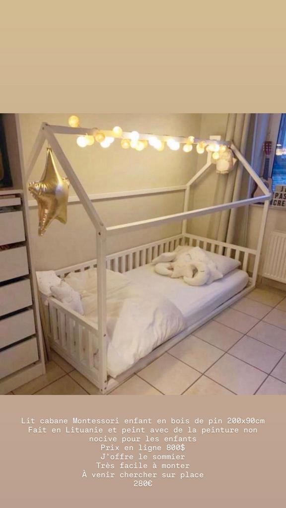 Lit cabane Montessori enfant en bois de pin 200x90cm, Enlèvement ou Envoi, Comme neuf