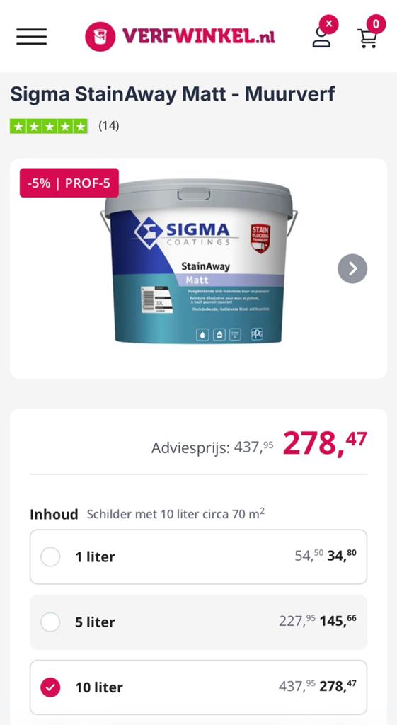 Sigma verf wit matt 10L, Doe-het-zelf en Bouw, Verf, Beits en Lak, Nieuw, Verf, Wit, Ophalen