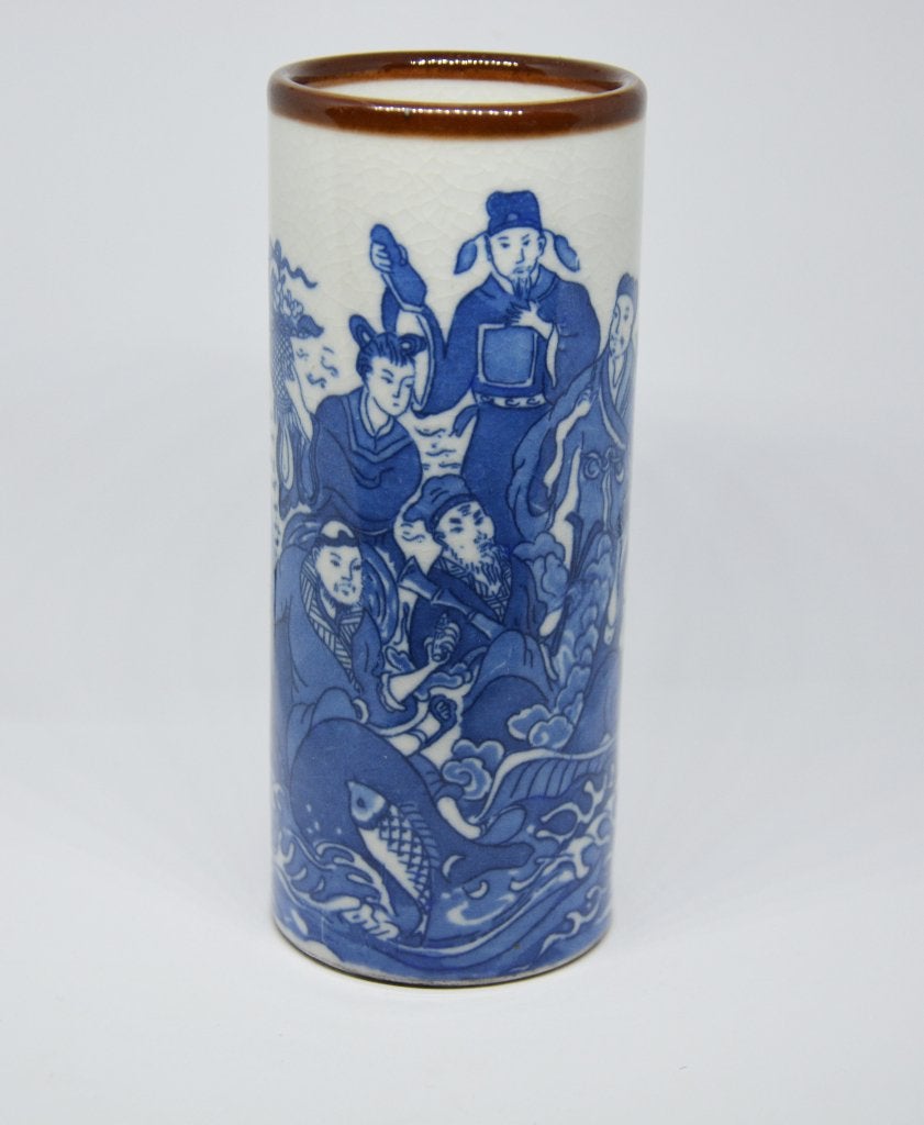 Pot à pinceaux chinois en porcelaine, les 8 Immortels, Antiquités & Art, Enlèvement ou Envoi