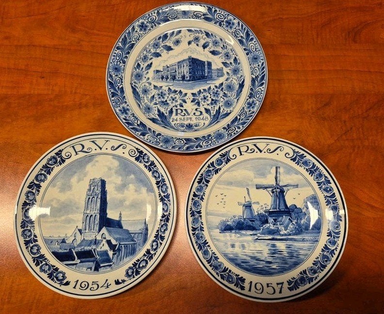 3 panneaux muraux originaux en acier inoxydable bleu de Delf, Enlèvement ou Envoi