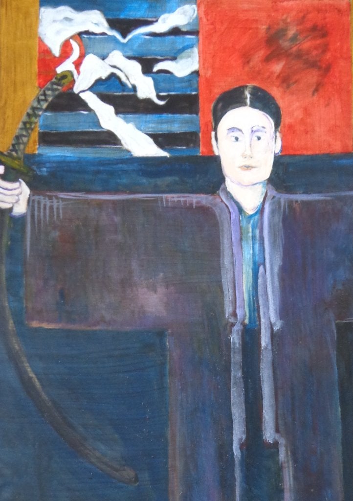 ONBEKEND / SAMOERAI ZWAARD / OLIEVERF / 140x90cm / CHASSIS, Ophalen, Figuren, Olieverf, Overige materialen