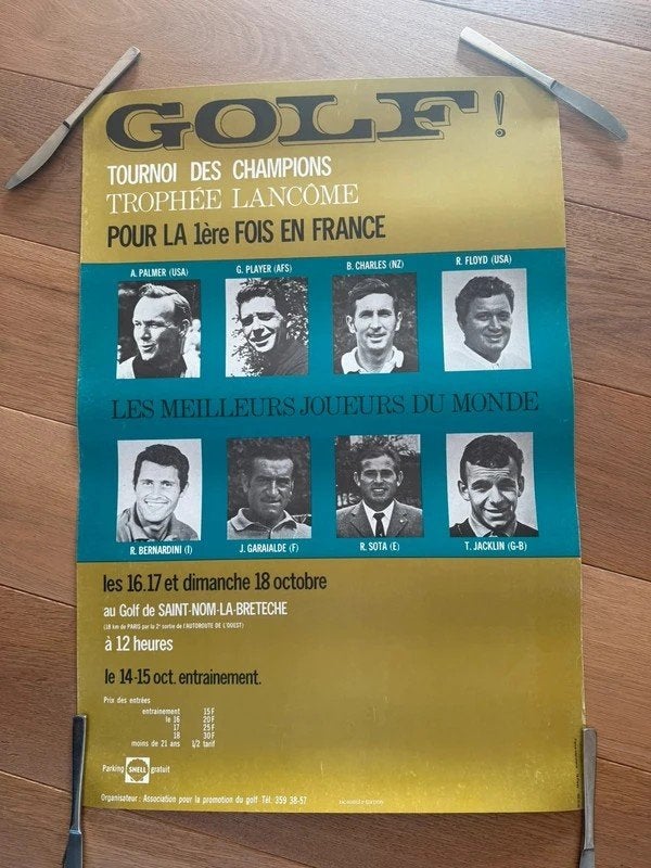 Affiche golf 1er Trophée Lancôme 1970 Palmer Player, Enlèvement ou Envoi, Rectangulaire vertical, A1 jusqu'à A3, Comme neuf