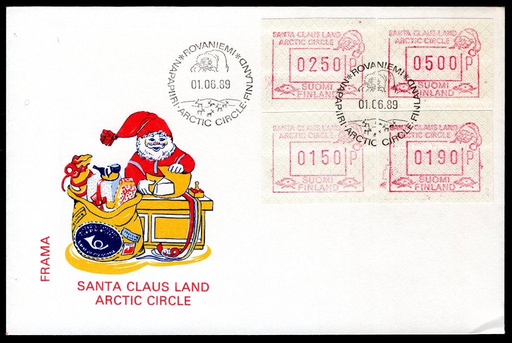 FINLAND Yt. D7 ATM FDC 1989 set 0150-0190-0250-0500, Postzegels en Munten, Verzenden, Finland, Gestempeld