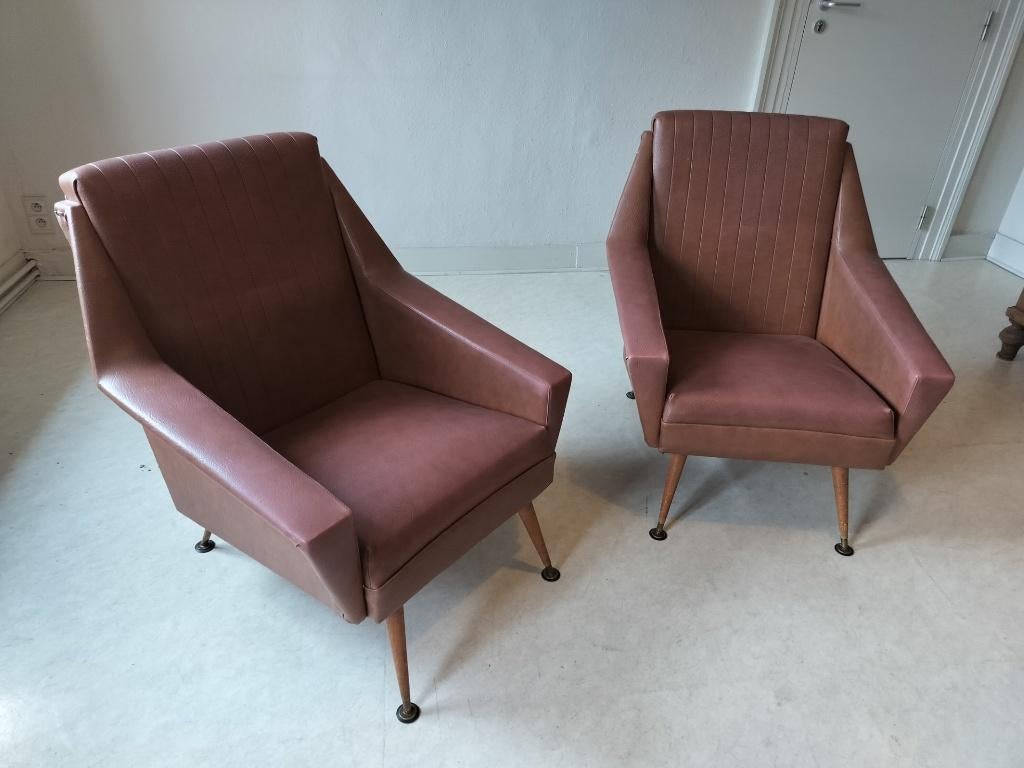 Vintage fauteuils 1950/60 Spindelpoten - 2 retro zetels, Huis en Inrichting, Ophalen